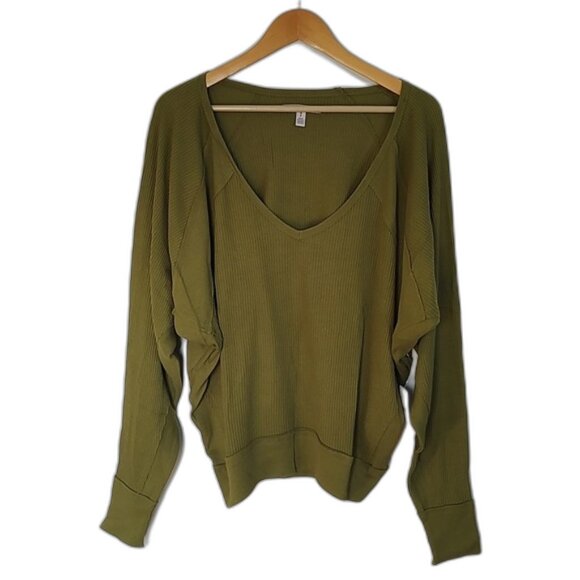 NWT! Free People Santa Clara Thermal Oversized SZ Small Cotton Ferngully Green - Picture 1 of 10